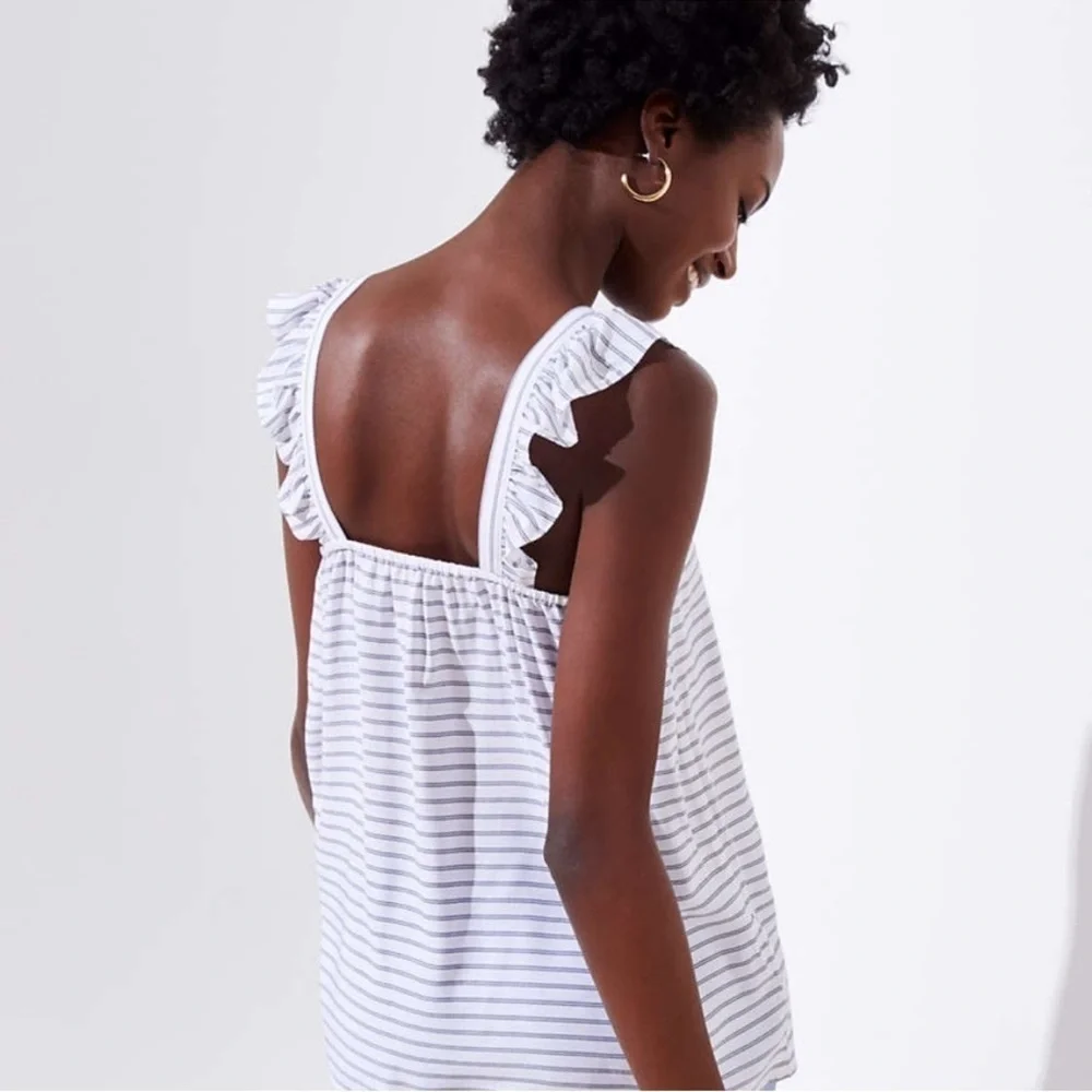 NWT LOFT White and Black Ruffled Sleeveless Tank Top S - Picture 4 of 9